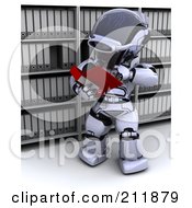 Poster, Art Print Of 3d Silver Robot Reading An Archive