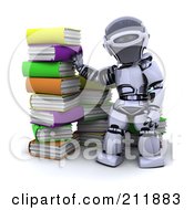 3d Silver Robot By A Stack Of Colorful Books