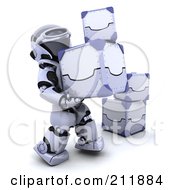 3d Silver Robot Moving 3d Metal Boxes