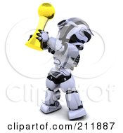 Royalty Free RF Clipart Illustration Of A 3d Silver Robot Holding A Golden Soccer Trophy
