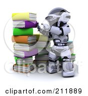 Poster, Art Print Of 3d Silver Robot Stacking Colorful Books