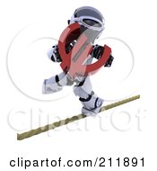 3d Silver Robot Carrying A Euro Symbol Over A Tight Rope