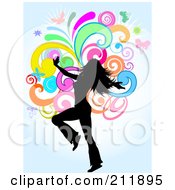 Poster, Art Print Of Dancing Woman Silhouetted Over Colorful Swirls On Blue