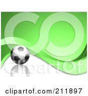 Poster, Art Print Of Soccer Ball On A Wavy Green And Reflective White Background