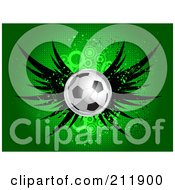 Winged Soccer Ball On A Grungy Halftone Green Background