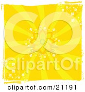 Clipart Illustration Of A Retro Grunge Floral Background With A Blooming Orange And Yellow Flower And Delicate White Flowers In The Corners