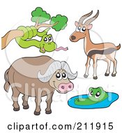 Poster, Art Print Of Digital Collage Of A Snake Ox Antelope And Crocodile
