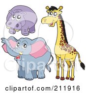 Poster, Art Print Of Digital Collage Of A Cute Hippo Giraffe And Elephant