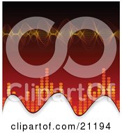 Poster, Art Print Of Futuristic Sound Waves And Dotted Vertical Lines Over A Gradient Red Background With White Bumps