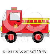 Poster, Art Print Of Red Fire Truck With A Yellow Ladder