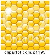 Yellow Honeycomb Patterned Background With A Bright Light Beaming Through One Space