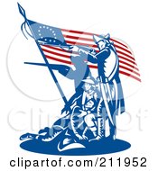 Royalty Free RF Clipart Illustration Of A Flag And Revolutionary War Soldiers