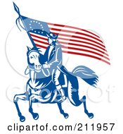 Revolutionary War Soldier On Horseback With A Flag