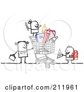 Poster, Art Print Of Stick Woman Shopping With Children