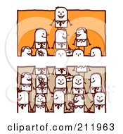 Poster, Art Print Of Split Orange And Tan Scene Of Stick Business Men Forming A Pyramid