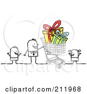 Poster, Art Print Of Stick Man Shopping With His Kids
