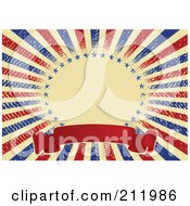 Poster, Art Print Of Red Banner Ribbon Under A Blank Oval Of Grungy American Stars And Stripes