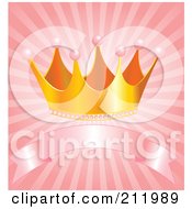 Poster, Art Print Of Golden Princess Crown Over A Ribbon Banner On Pink Rays