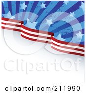 Poster, Art Print Of Top Edge Of Grungy American Stars And Stripes Over Gray And White