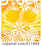 Royalty Free RF Clipart Illustration Of An Orange Burst And Floral Background by Pushkin