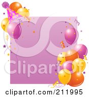 Poster, Art Print Of Pink Birthday Party Sign With Balloons A Party Hat And Confetti