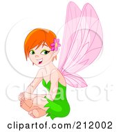 Poster, Art Print Of Pretty Fairy Woman In A Green Dress Sitting And Smiling