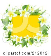 Yellow Box Bordered With Plumeria Flowers And Green Leaves