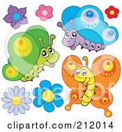 Royalty Free RF Clipart Illustration Of A Digital Collage Of Flowers And Three Butterflies