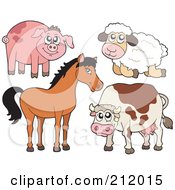 Poster, Art Print Of Digital Collage Of A Cute Piggy Sheep Horse And Cow