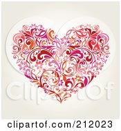 Poster, Art Print Of Red And Orange Floral Heart Design On Beige