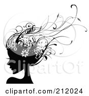 Poster, Art Print Of Beautiful Woman With Long Black Floral Vine Hair