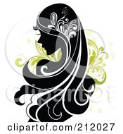 Royalty Free RF Clipart Illustration Of A Beautiful Woman With Long Black Hair Over Green Vines by OnFocusMedia #COLLC212027-0049