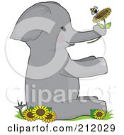 Elephant Holding A Flower With A Bee Forming The Letter E