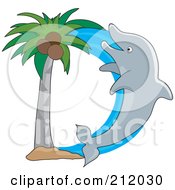 Poster, Art Print Of Dolphin And Palm Tree Forming The Letter D