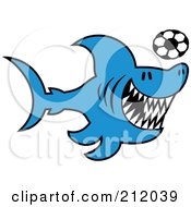 Royalty Free RF Clipart Illustration Of A Blue Shark Playing Soccer by Zooco #COLLC212039-0152