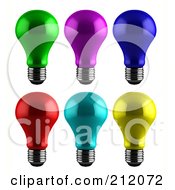 Royalty Free RF Clipart Illustration Of A Digital Collage Of Six Colorful Light Bulbs by stockillustrations