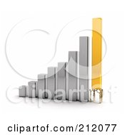 Royalty Free RF Clipart Illustration Of Four 3d Wooden Mannequins Working Together To Lift A Bar On A Bar Graph by stockillustrations #COLLC212077-0101