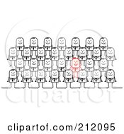 Poster, Art Print Of Red Stick Businessman Standing Out From Rows Of Plain Men