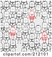 Poster, Art Print Of Few Red Stick Men Standing Out From A Crowd
