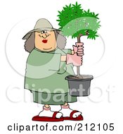 Caucasian Woman Carrying A Small Potted Tree