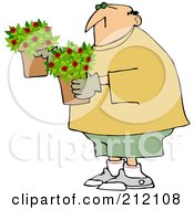 Caucasian Man Carrying Miniature Rose Pots