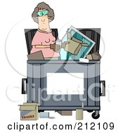 Poster, Art Print Of Woman Standing Inside A Dumpster With A Blank Sign For Text Space On The Front