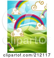 Poster, Art Print Of Background Of Rainbows And Clouds With Rain Over Hills
