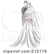 Poster, Art Print Of Sketched Wedding Couple With The Groom Behind His Bride