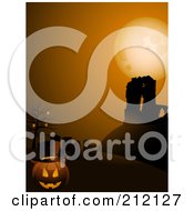 Royalty Free RF Clipart Illustration Of A Pumpkin Wearing A Top Hat In A Cemetery By Ruins