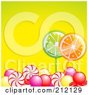 Poster, Art Print Of Colorful Gum Balls And Hard Candy Over Yellow