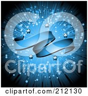 Royalty Free RF Clipart Illustration Of A Blue Ribbon Banner On A Bursting Star Background