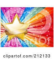 Poster, Art Print Of Golden Star And Sparkly Banner On A Bursting Rainbow Background