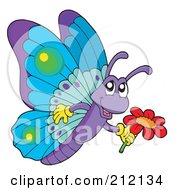 Poster, Art Print Of Cute Purple And Blue Butterfly With A Flower