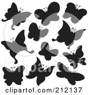 Poster, Art Print Of Digital Collage Of Black Butterfly Silhouettes